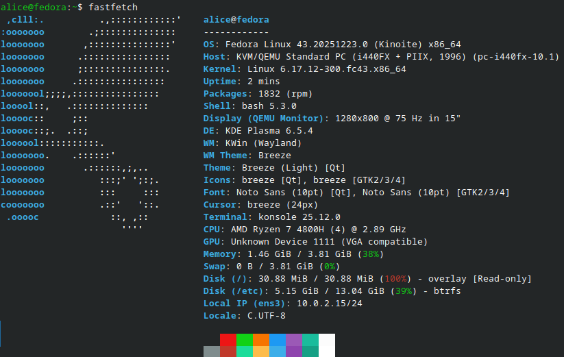Fastfetch in Fedora Kinoite